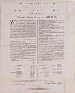 In Congress, July 4, 1776. The Unanimous Declaration of the Thirteen United States of America Broadside