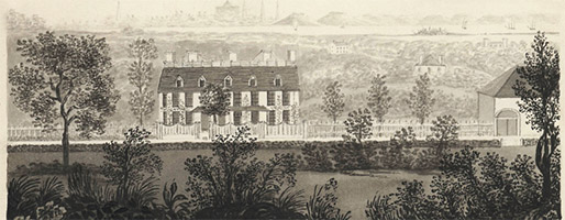 View of the home of John Adams in Quincy, Watercolor drawing by Eliza Susan Quincy, 1822