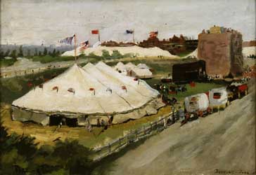 Boston Barnum`s Circus, Boylston St., the Fenway Oil on cardboard