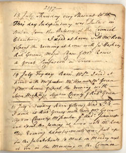 John Rowe diary 13, 18-20 July 1776, page 2197 