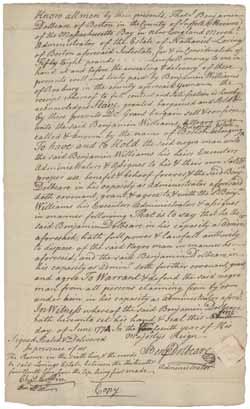 Bill of sale signed by Benjamin Dolbeare as administrator of the estate of Nathaniel Loring to Benjamin Williams regarding Boston (an enslaved person), 1 June 1774 