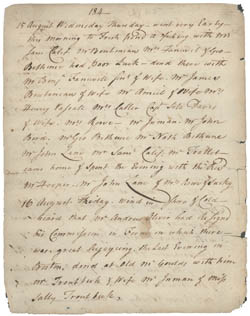 John Rowe diary 1, 15-17 August 1765, pages 184-185 