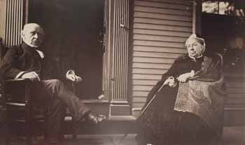 Charles F. Adams and Abigail Brooks Adams on piazza at Old House in Quincy Photograph