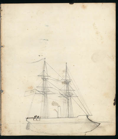 William Benjamin Gould diary, 1863-1864, page at end of volume with drawing of CSS Stonewall Pencil on paper