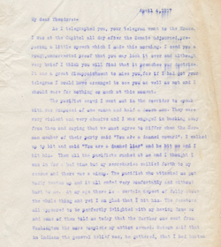 Letter (retained copy) from Henry Cabot Lodge to Theodore Roosevelt, 4 April 1917 