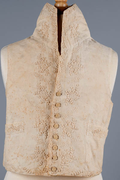 Vest belonging to Frederic Baury Linen, bone buttons