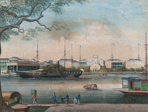 U. S. Chartered Steamer Queen in Canton, China Watercolor on paper